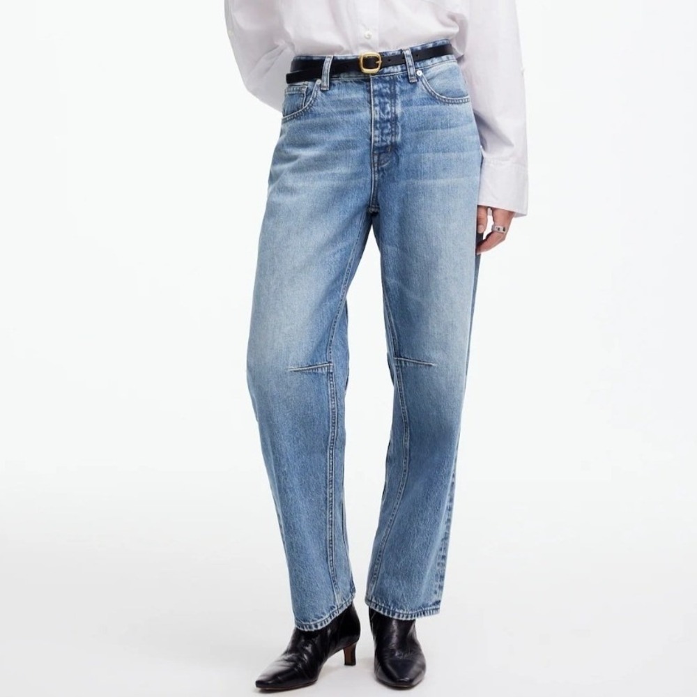 Madewell Darted Barrel Leg Jeans Medium Dobbins Wash Rigid Button Fly Baggy 27